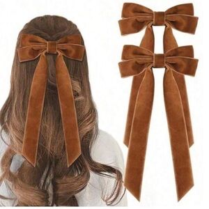 Set of 2 Velvet Brown Hair Bow Clips